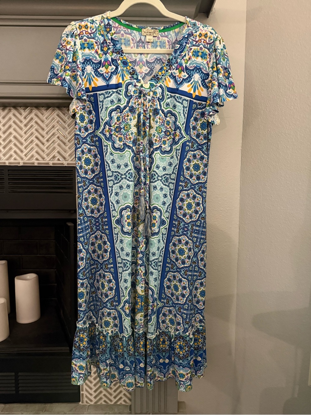 ONE WORLD Blue Paisley Print V-Neck Midi Dress